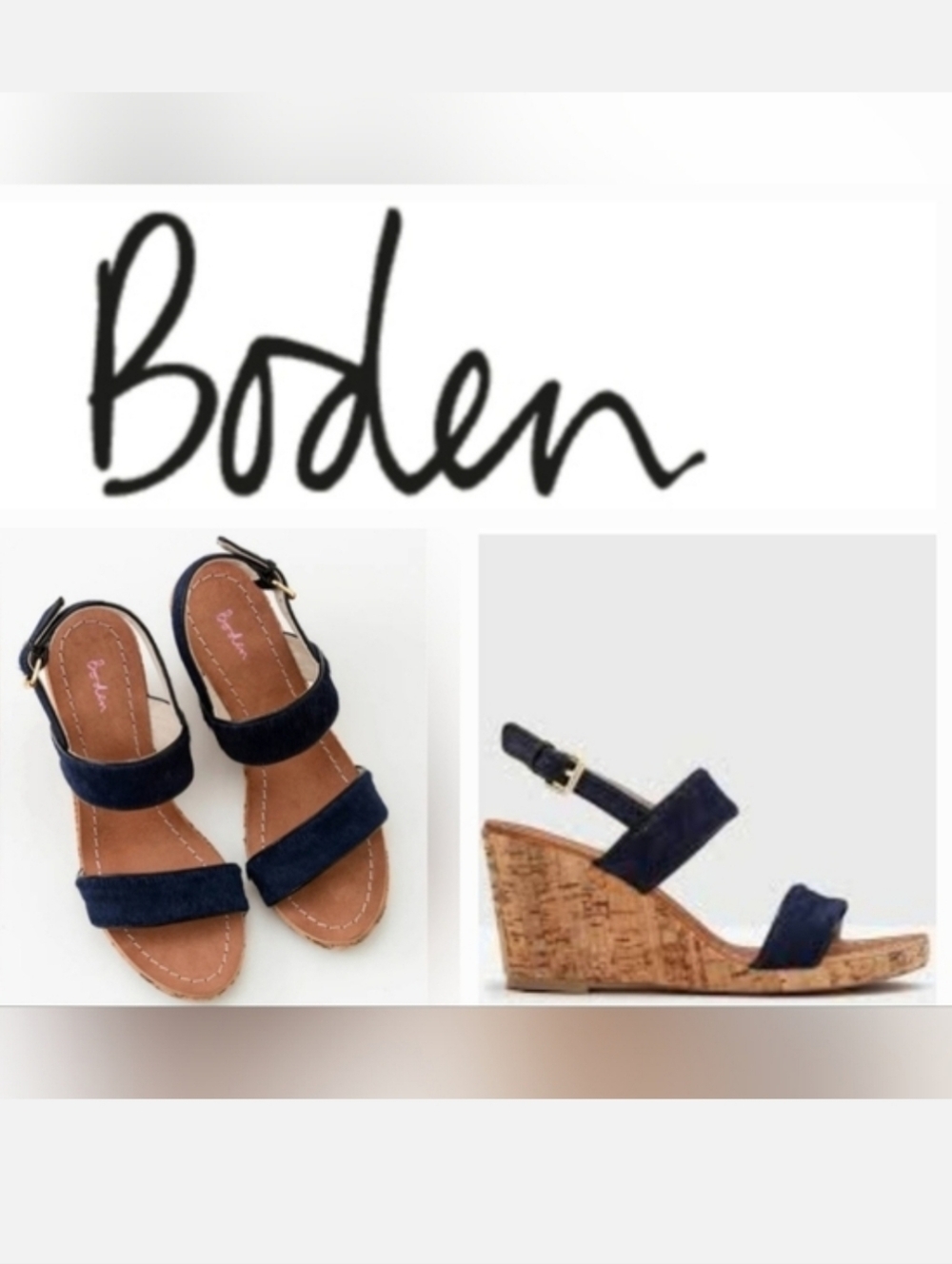 Boden Women's Black Calfhair Leather Louisa Cork Wedges Sz 39 US 8